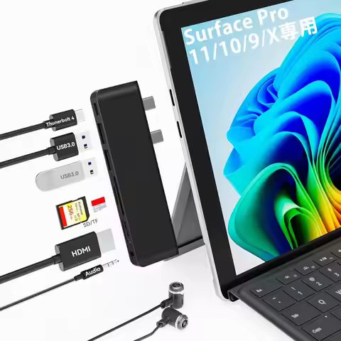 Suitable for Surface Pro 9,10,11,X docking stations, 7-in-1 with 4K HDMI port USB-C 100W charging,TF