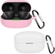 Cover Case for Sony WF-1000XM4 Earbud, Soft Silicon Colorful Sony WF-1000XM4 Case Wireless Earbuds Protective Cover with Keychain [2 Pack] (White + Pink)