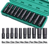 10 Pieces/Set Electric Wrench Set Hex Shank Long Socket Block 1/2'' 4 Inches Arranged