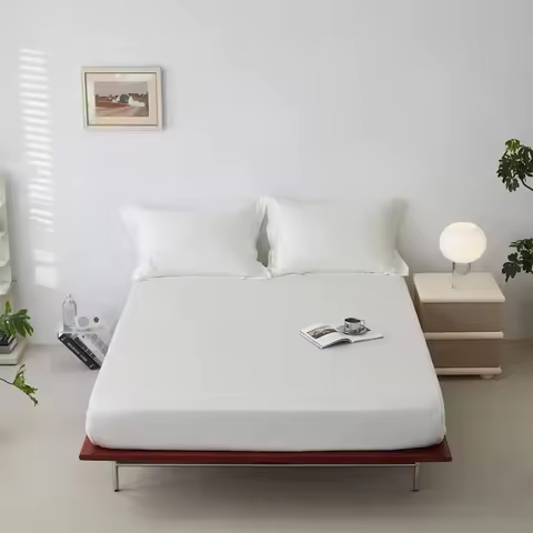 1pc High Quality 60s Lyocell Fiber Fitted Sheet Solid Mattress Covers with Elastic Bands White Silky