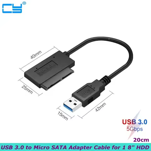 USB 3.0 to Micro SATA 7+9 16 Pin 1.8" 90 Degree Angled Hard Disk Driver SSD Adapter Cable 10cm