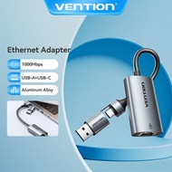 Vention USB C Ethernet Adapter for Laptop Macbook Samsung 1000/100Mbps 2 in 1 USB RJ45 Lan for iPhon