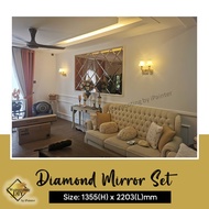 Set 7.22x4.44ft Diamond Mirror Bevel Mirror Wainscoting Deco Wall Mirror Cermin Bevel Dinding Wall Mirror Cermin Diamond
