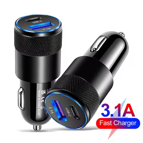 Type C USB 2 Port Car Charger Phone Charger 3A Fast Charging 12V 15W Cigarette Lighter Adapter Power