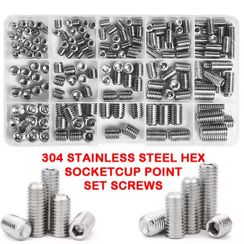304 Stainless Steel Cup Point Set Screws Kit, Hex Socket Allen Key Grub Screws Assortment , M3 M4 M5