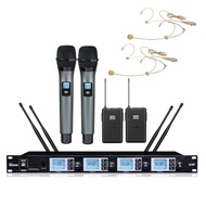 UHF 4 Channel Wireless Microphone System with Cordless Handheld &amp; Headset Mics,Ideal for Karaoke Church Party