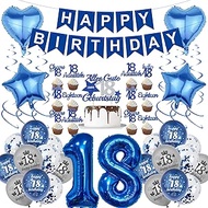 18th Birthday Decoration Balloon - Pack of 41 Blua Happy Birthday Banner Blua Number 18 Cake Topper 
