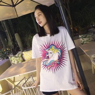 เสื้อยืด Unicorn Retro Horse Print ทรงหลวมเข้ารูป
