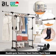 Double pole Stainless Steel Clothes Rack Stand Clothes Hanging Stand Organizer Hanger