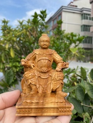 Yi Bai Wood Carving Fine Sculpture Zhong Tan Yuan Shuai Na Zha San Taizi Solid Wood Carving Artwork