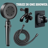 HITAM 3in 1shower Head Set Black Premium Shower Head Set 5mode Adjustable Shower With Hose Portable Bathroom Shower Set