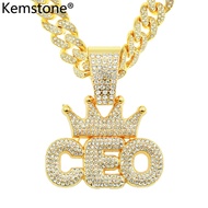 Kemstone Super Flash Crown CEO Letter สร้อยคอจี้คิวบาสำหรับผู้ชายเครื่องประดับฮิปฮอป