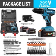 MAKITA 299V Mesin bor 2baterai cas 10mm bor listrik murah bor tangan baterai besi tembok Beton kayu