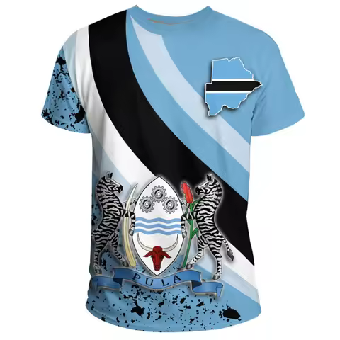 The Republic-of Botswana Map Flag 3D Printed T Shirt Botswana Emblem Graphic T-shirts Fashion Short 