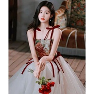 High-end Womens Dress French Sweet Oil Painting Retro Dress Sunset Tulip Forest Jacquard Palace Styl