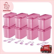 Tupperware 840ml Pink Shelf Savers with Spoon (A2907) Tepung Susu Food Container Ingredient with Sudu Spoon Bekas Set