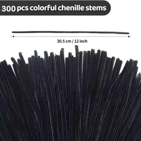 Pipe Cleaners, 300pcs Pipe Cleaners Black, 11.8 Ins Pipe Cleaners Craft, Chenille Stems, Great for D