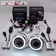 Sinolyn 3 Inch Angel Devil Eyes LED Projector Headlight Full Kit DRL Bi Xenon Lens H4 H7 Projector L