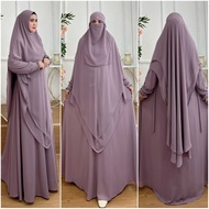 AJE ZAS - Plain Syari Robe Dress with ASTINi Hijab Set WITHOUT PET Ceruti BabyDoll Material Free Fri