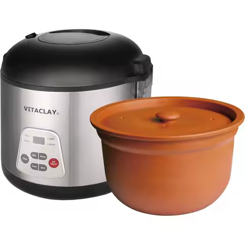 Vitaclay Smart Organic Clay Rice Cooker & Slow Cooker, Toxin Free Clay Electric Pot,Slow Cooker,Soup