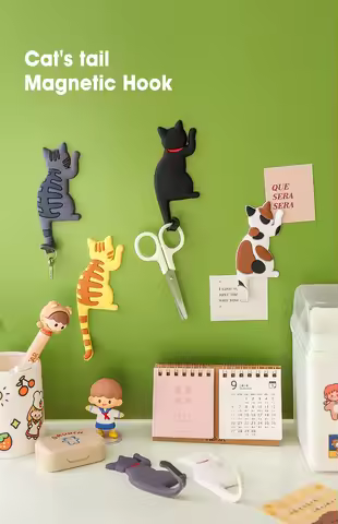 Fridge Magnet Hook Strong Magnetic Hook Traceless Removable Japanese Creative Cartoon Cat Tail Refri