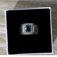 Cincin lelaki batu zamrud asli silver 925 original