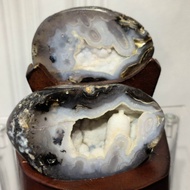 AGATE treasurebowl with wood base 💯mothernatural shinning sugar🔮天然玛瑙聚宝盆 水波纹玛瑙带眼 细砂满天星晶体 + 特制实木底座 总高