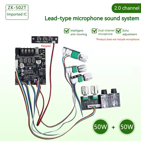 ZK-502T Bluetooth Amplifier Board 50W+50W 2.0Channel TPA3116D2 With Dual Mic Echo/Subwoofer Output D