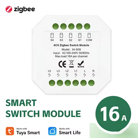 Zigbee Smart Relay Switch Module 4CH 16A IH-S09 AC100-240V Tuya Smart Life Remote Control for Home A