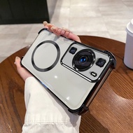 13i 12i 12 13 14 Pro Magnetic Metal Ring Transparent Soft Phone Casing