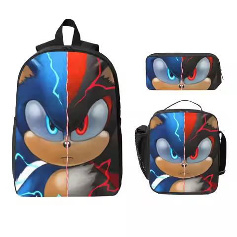 Sonic Shadow Backpack Boys Girls BookBag School Bag Computer Shoulder Bags 3ps Insulated Lunch Bag P