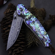 Damascus Pocket Knife Damascus Folding Knife Blue Abalone Handle Japanese Damascus Blade Pocket Kniv