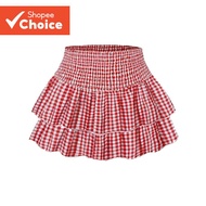 Cute Christmas Holiday Skirts Gingham Plate Buckle Skirt for Women L110AD476