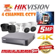 HIKVISION 5MP Full Set 4-CHANNEL Full HD 1440P HIK CCTV 4CH DVR + Camera