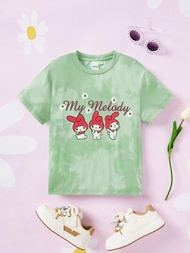 HELLO KITTY AND FRIENDS | SHEIN 少女卡通&amp;字母圖像染色t恤