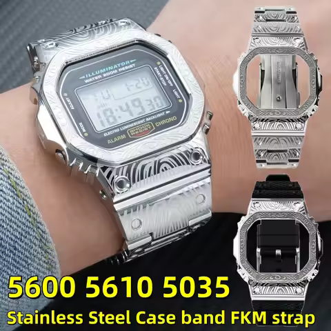DW5600 DW5035 Mod kit Stainless Steel Case & band For Casio DW-5600 GW-M5610 DW-5000 Metal bezel Flu