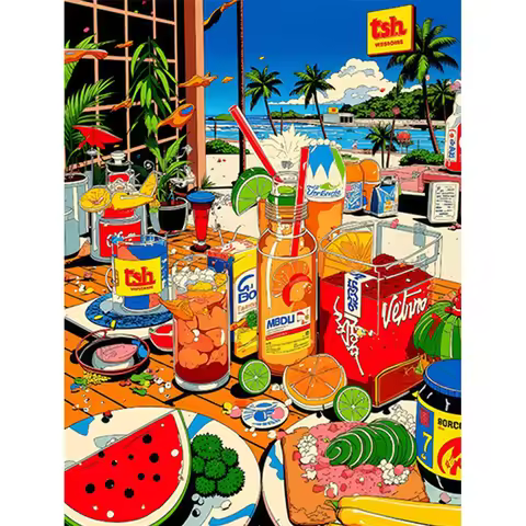 1PCS Thailand Summer DIY Acrylic Digital Painting Kit For Beginners Home Wall Decor Frame Not Includ