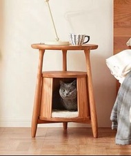 北歐實木茶几日式沙發小邊几寵物角几櫻桃木貓窩 JM-M9040