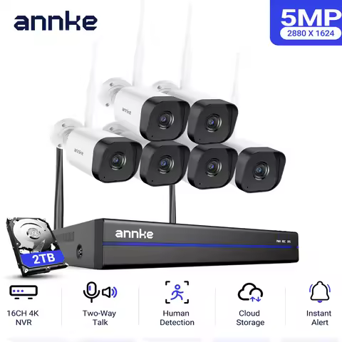 Annke WAS500 5MP Wireless CCTV System 4k16CH NVR with 4/6/8 5MP WiFi Camera Kit Two Way Audio 3.6MM 