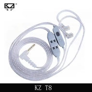 KZ T8 Cable 8-Level Tuning Dual Mic Upgrade Earphone Cables Silver Plated IEM Wire 0.78mm Pin 3.5mm 