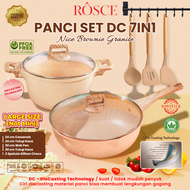 ROSCE PANCI SET 7PC BESAR Wok pan 30cm casserole 24cm tutup kaca MARBLE GRANIT ANTI LENGKET DC TEKNO