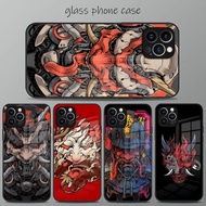 BL-1 Japanese Samurai Oni Mask Phone Case Tempered Glass Cover for iPhone 17, 13, 12, XS, X, XR, 8, 