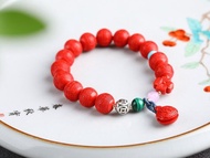 天然原礦硃砂精品紅砂回紋珠手鏈含量高達95%以上12mm