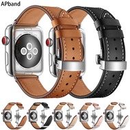 Sesuai untuk Apple Watch 3 45 Apple Watch 4 5 6 SE iWatch 7 Butterfly Buckle Leather Strap