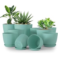 Utopia Home Plant Pots Indoor with Drainage Holes – Set of 5 White Plastic Flower Pots (7/6.6/6/5.3/