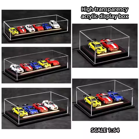 Acrylic Display Case with LED Lights, Black Leather Base for Displaying Scale 1:64 Car Models Dustpr
