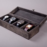 個人化木製手錶收納盒 4 個插槽 - 手錶雕刻展示櫃