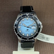 Fossil FS5960 Blue Dive Date Black LiteHide Leather Textured Dial Men's Watch