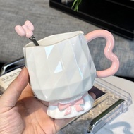 Taiwan Shipping Exquisite Ceramic Cup Water Mug Coffee ins Girl Bow Birthday Gift High-Value Practic