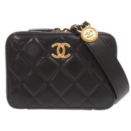 近全新 Chanel Coco Mark Matelassé 迷你相機包，魚子醬紋皮革，黑色，金色五金，鏈條肩帶，黑色，1251 [二手] CHANEL